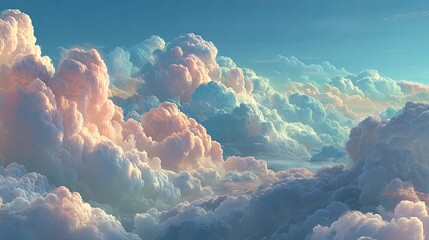 Fototapeta premium Pastel Cloudscape: Soft Pink and Blue Clouds at Sunrise