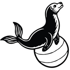 Fototapeta premium Vector art of seal balancing on a ball isolated on white background