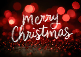 Festive holiday greeting with red bokeh background and sparkling details