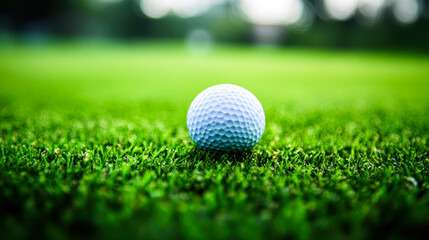 Obraz premium Golf ball resting on lush green grass in a serene outdoor setting