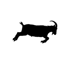 Black silhouette of a jumping goat isolated on a white background. Farm animal graphic icon.