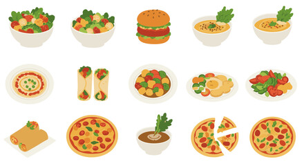 Vegetarian dishes flat icon set vector healthy plant-based food