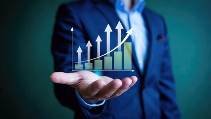 Professional presenting a growing financial chart, representing success, achievement and profit increase