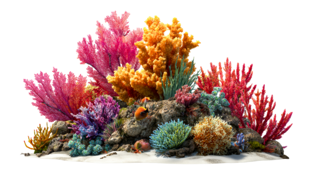 Vibrant Coral Reef Ecosystem with Tropical Fish and Sandy Seabed