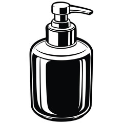 Obraz premium Vector art of black and white illustration of a liquid soap dispenser, isolated on white background