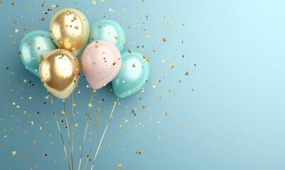 Festive balloons with confetti celebrate special occasions and holidays