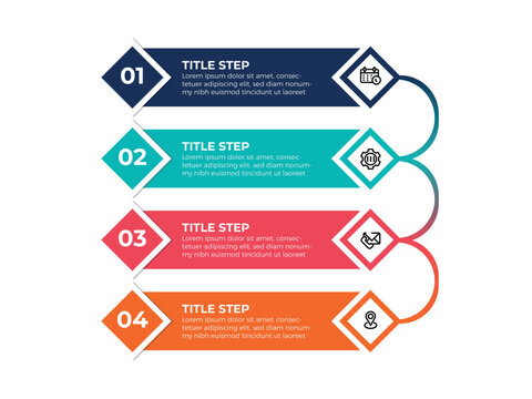Modern vector flat illustration. Line infographic numbers template with five elements, icons. Timeline designed for business, presentations, web design, interface, diagrams with 4 steps
