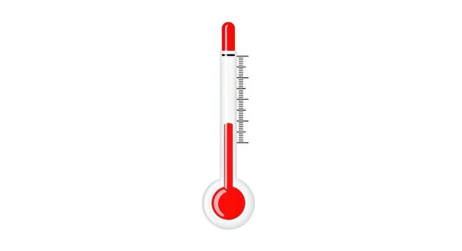 Red liquid thermometer displays temperature; simple, clean design.