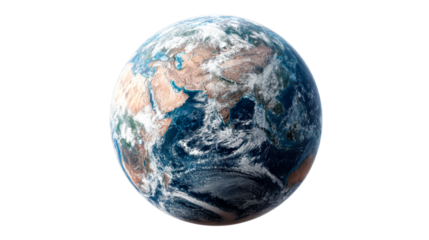 Planet Earth globe showing continents and oceans with clouds