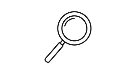 A minimalist black outline icon of a magnifying glass, a symbol for searching, zooming, and investigation.