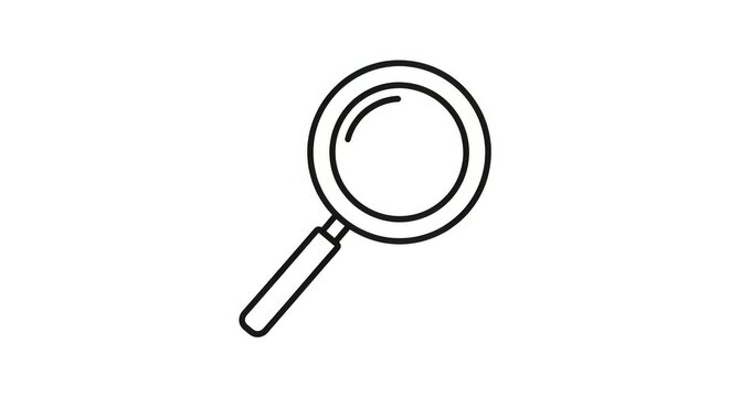 A minimalist black outline icon of a magnifying glass, a symbol for searching, zooming, and investigation.
