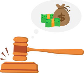 vector judge's hammer of justice bribed with wads of money