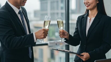 Businesspeople Celebrating Success with Champagne - Powered by Adobe