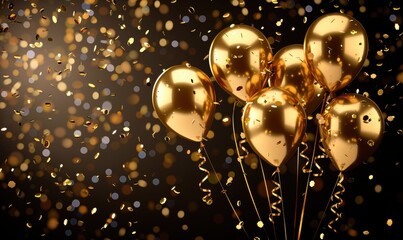 Obraz premium Golden balloons and confetti create a festive celebration atmosphere