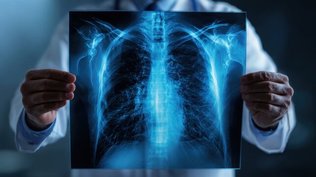 Doctor holds a chest radiography image, offering a glimpse into the respiratory system and highlighting the importance of medical diagnostics.