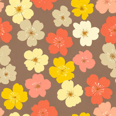 Fototapeta premium Colorful floral pattern with pastel and bright blossoms on a neutral background