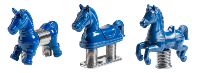 Colorful Plastic Spring Horses on White Background for Playtime Fun