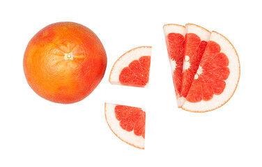 Fresh grapefruit and slices isolated on a white background