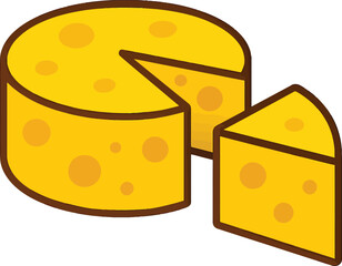 Cartoon Cheese Wheel with Slice Removed Yellow and Brown Illustration