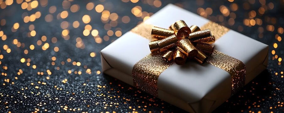 Exquisite gift box with golden bow for a joyous celeb n