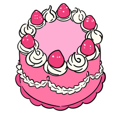 Cute Handdrawn doodle Strawberry Cake Illustration