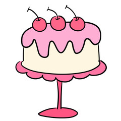 Cute Handdrawn Cake with Cherries Illustration