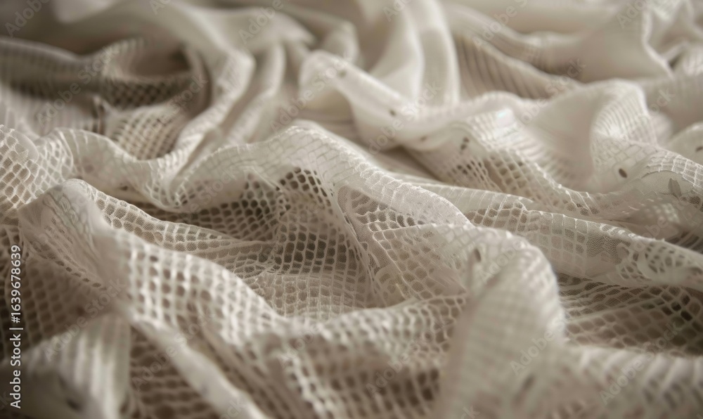 Poster white mesh fabric texture background with soft folds and subtle shadows