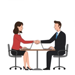 Obraz premium Business handshake with laptops isolated on white background. use cases: agreement, partnership.