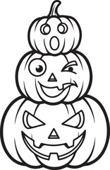 Stacked Halloween Pumpkins Illustration, Black and White Vector Design