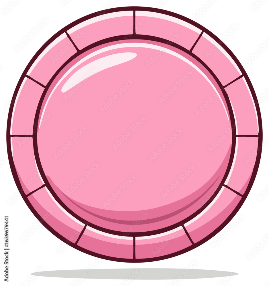 Poster pink circle shape button with segmented outer ring, cartoon graphic resource