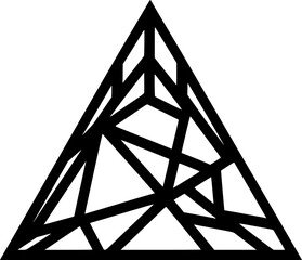 Black and white geometric mountain vector icon in minimalist line art with no shading