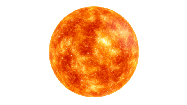 Sun with visible surface texture on transparent background PNG