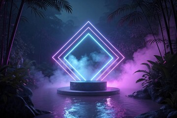 Neon purple Glow Stage podium in Jungle Setting
