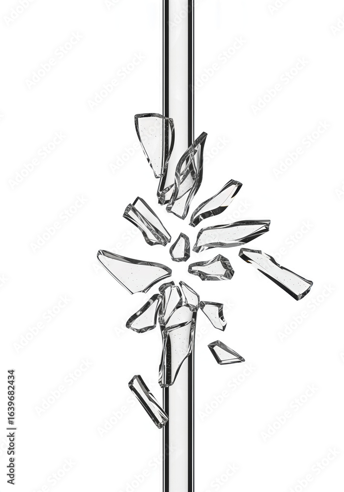 Aufkleber a shattered glass pattern with sharp edges and intricate shards radiating outward, creating an artis