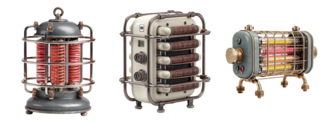 Vintage Industrial Heating Devices with Retro Design Elements