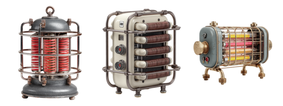 Vintage Industrial Heating Devices with Retro Design Elements