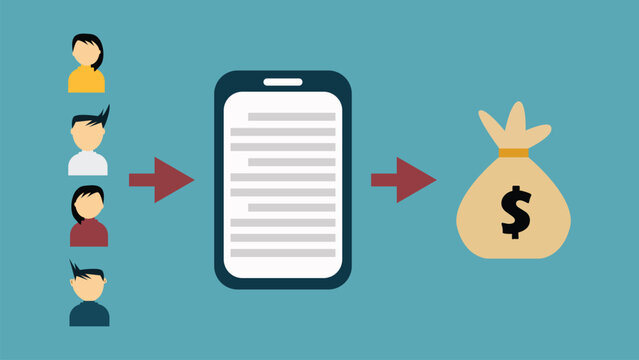 monetize content vector with people as viewers, smartphones and money