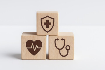 Wooden block with healthcare symbol and benefit concept