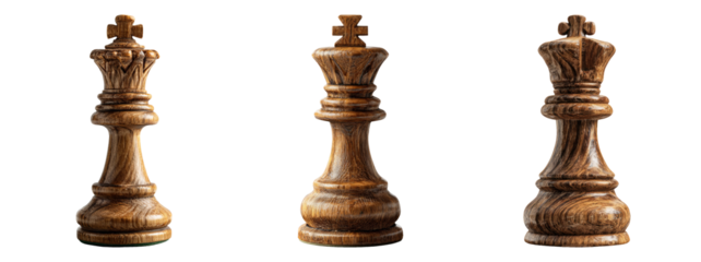 Elegant Wooden Chess Kings Displayed on a Minimalist Background