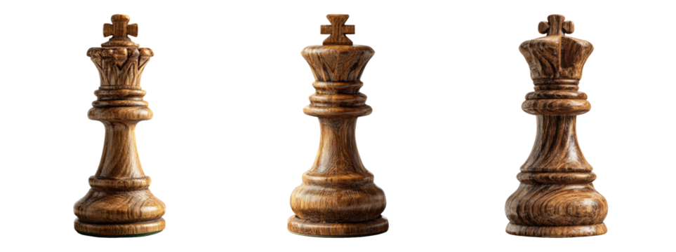 Elegant Wooden Chess Kings Displayed on a Minimalist Background