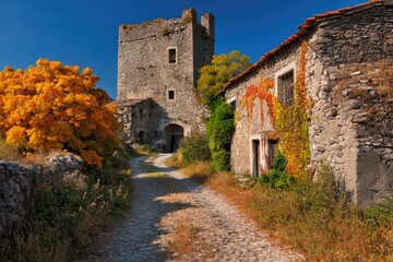 Fototapeta premium Medieval Tower in Rural Village