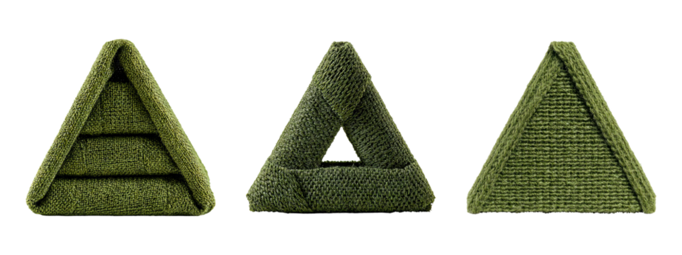 Three Green Textured Triangle Shapes for Creative Design Elements