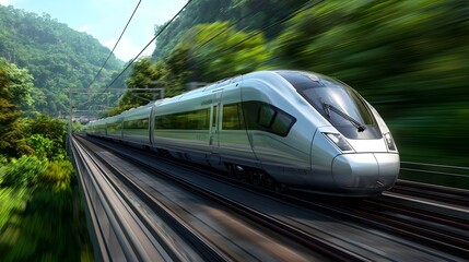 Naklejka premium Futuristic high speed train modern transportation technology eco friendly travel