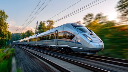 Fototapeta premium Futuristic high speed train modern transportation technology eco friendly travel
