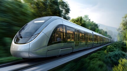Naklejka premium Futuristic high speed train modern transportation technology eco friendly travel