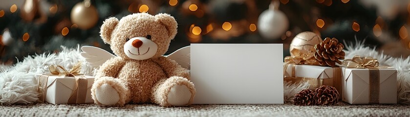 Obraz premium Teddy bear and gifts in a cozy winter setting