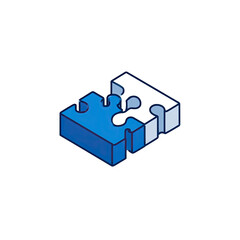Two interlocking puzzle pieces, blue and white, in isometric view