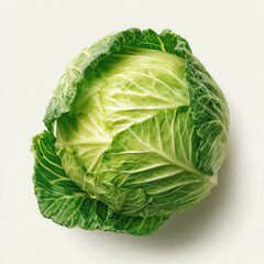 Fototapeta premium Fresh green cabbage with crisp leaves on white background