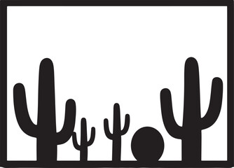 Layered Monochrome Desert Mountain Silhouettes &ndash; Cactus & Mountain Landscape Set