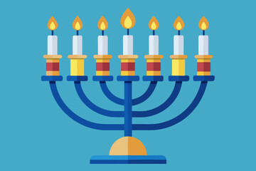 Stylized hanukkah menorah with seven lit candles